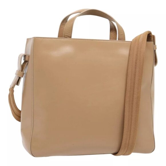 PRADA Hand Bag Patent leather 2way Beige Silver Auth - Picture 1 of 16
